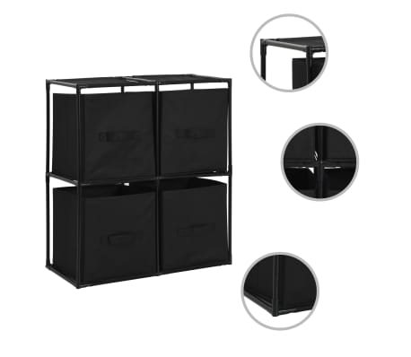 Vidaxl Storage Cabinet With 4 Fabric Baskets Black 63x30x71 Cm