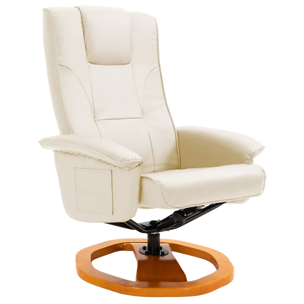 vidaXL Swivel TV Armchair with Foot Stool Cream Faux Leather