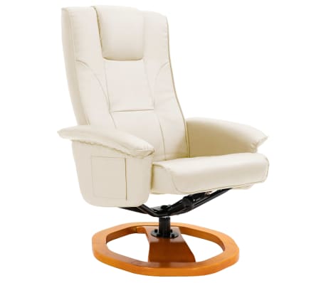 vidaXL Swivel TV Armchair with Foot Stool Cream Faux Leather