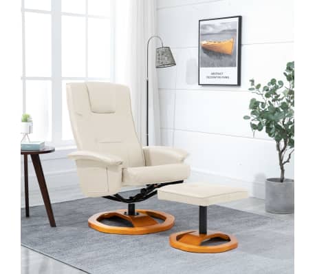 vidaXL Fauteuil TV pivotant avec repose pied Crème Similicuir vidaXL Fauteuil TV pivotant avec repose pied Crème Similicuir