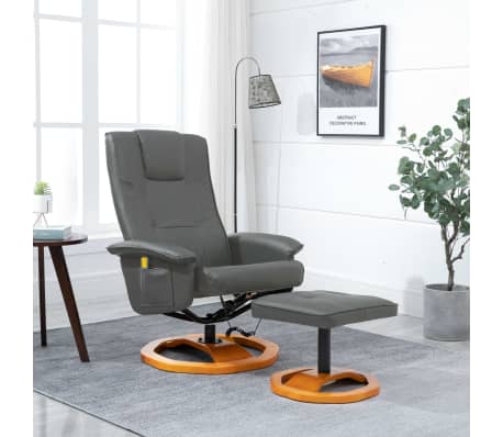 Vidaxl Fauteuil De Massage Avec Repose Pied Gris Similicuir