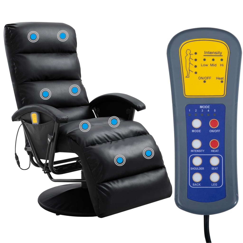 vidaXL Fauteuil inclinable de massage TV noir similicuir