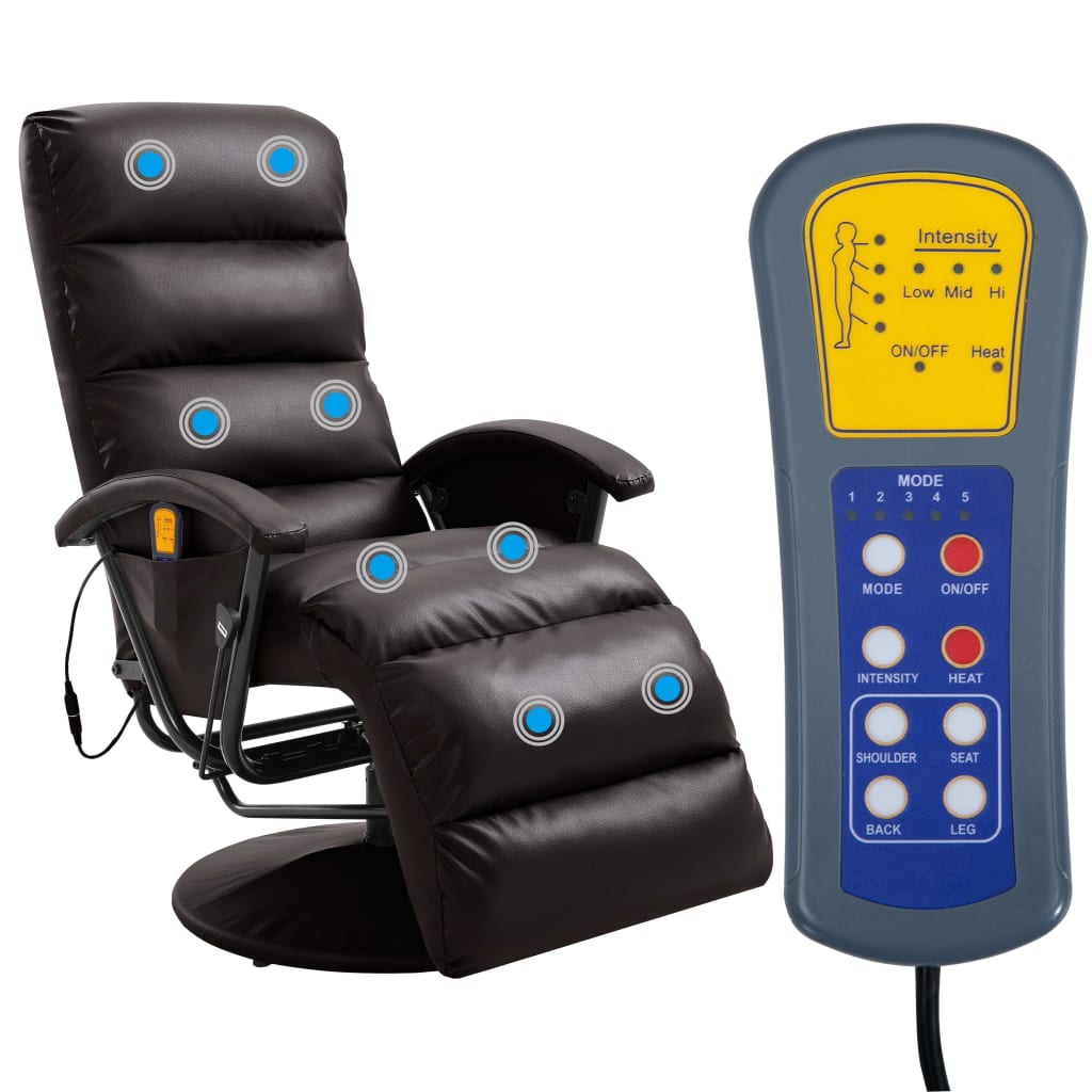 vidaXL Fauteuil de massage TV inclinable marron similicuir