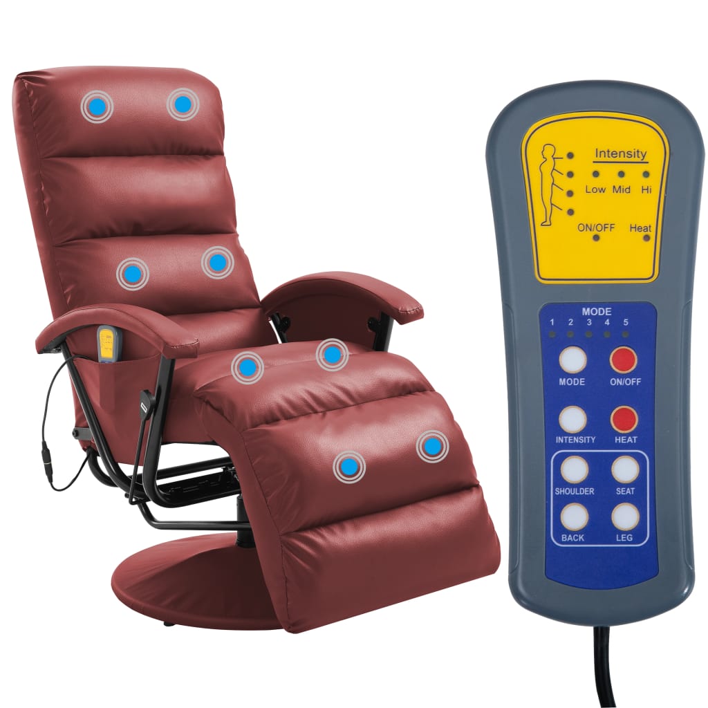 vidaXL Fauteuil de massage TV inclinable rouge bordeaux similicuir