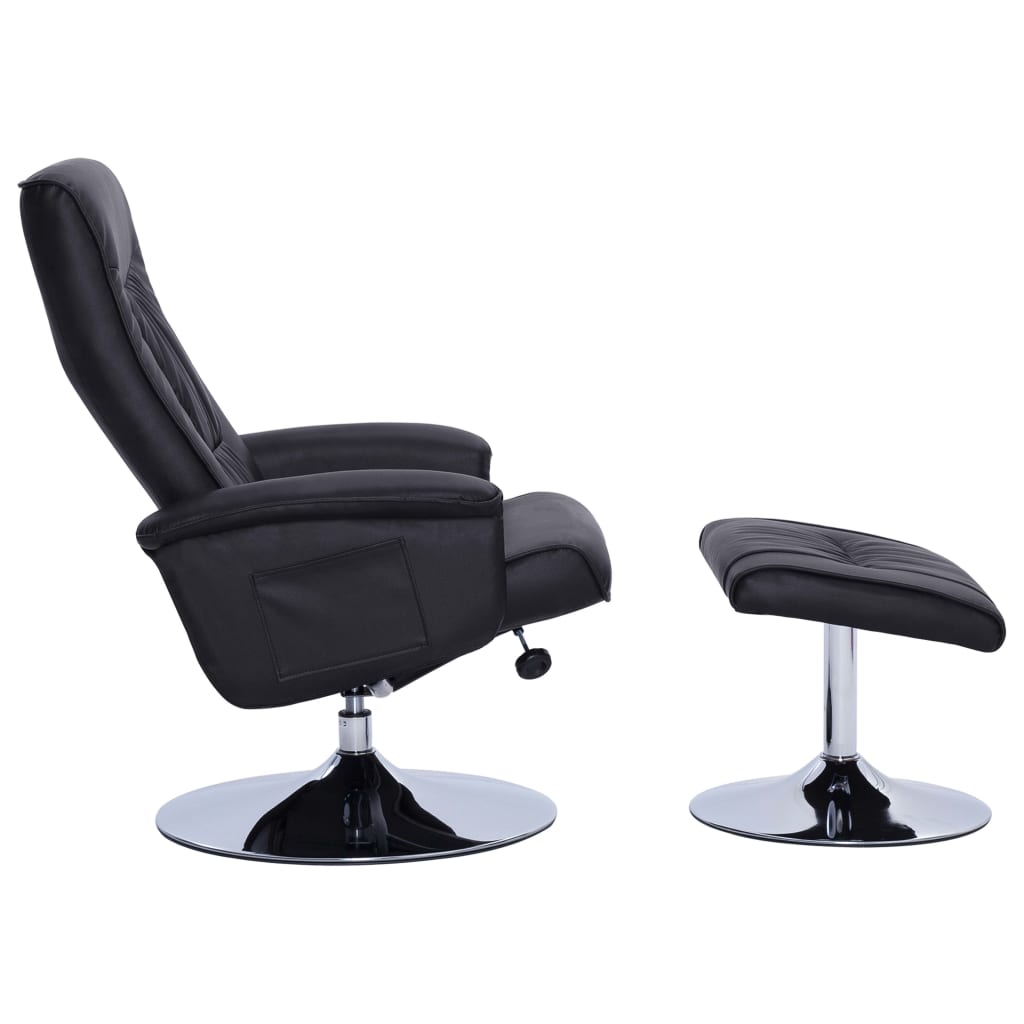 vidaXL atpūtas krēsls ar kāju soliņu, atgāžams, melna mākslīgā āda