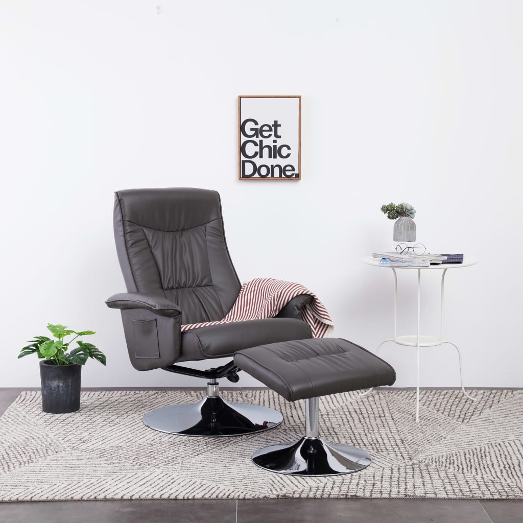 Sessel mit Fußhocker Grau Kunstleder