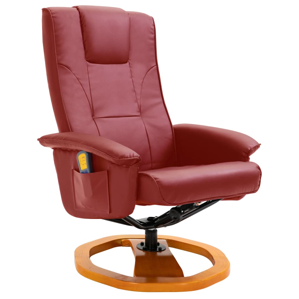 vidaXL Massage Chair with Foot Stool Wine Red Faux Leather