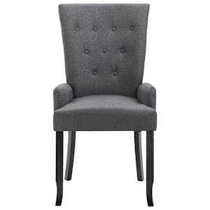 vidaXL Valgomojo kėdė su porankiais, tamsiai pilkos spalvos, audinys