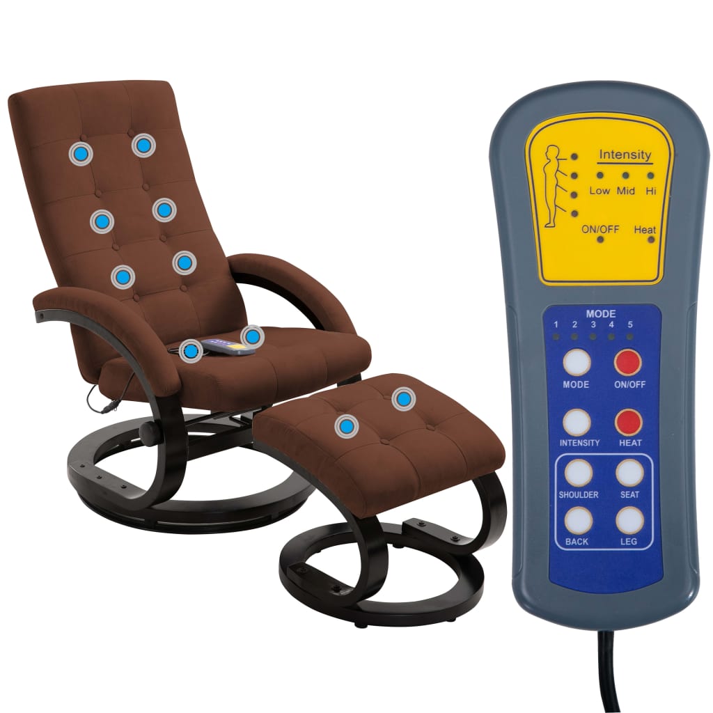 vidaXL Massage Recliner with Footrest Brown Suede-touch Fabric