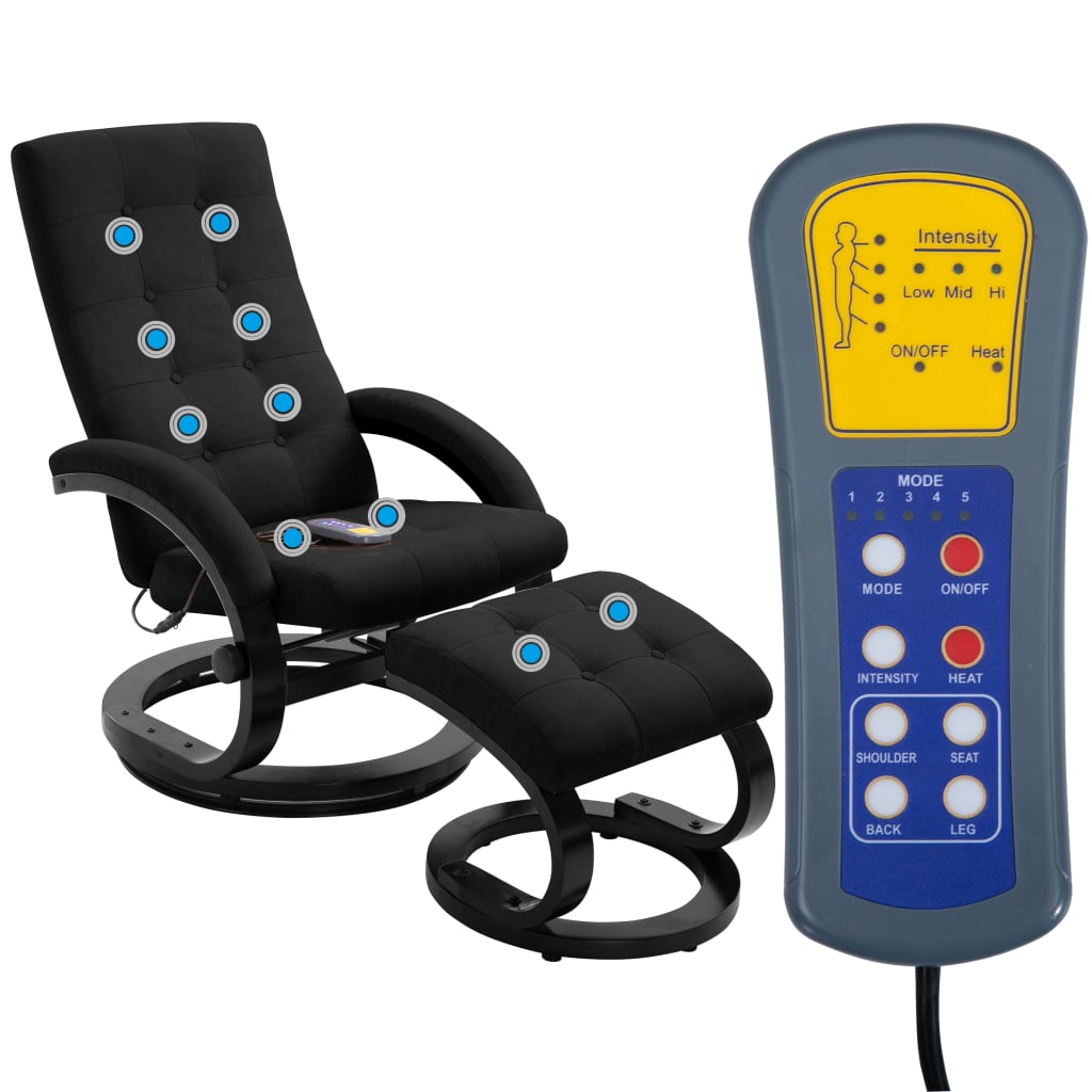 vidaXL Massage Recliner with Footrest Black Suede-touch Fabric