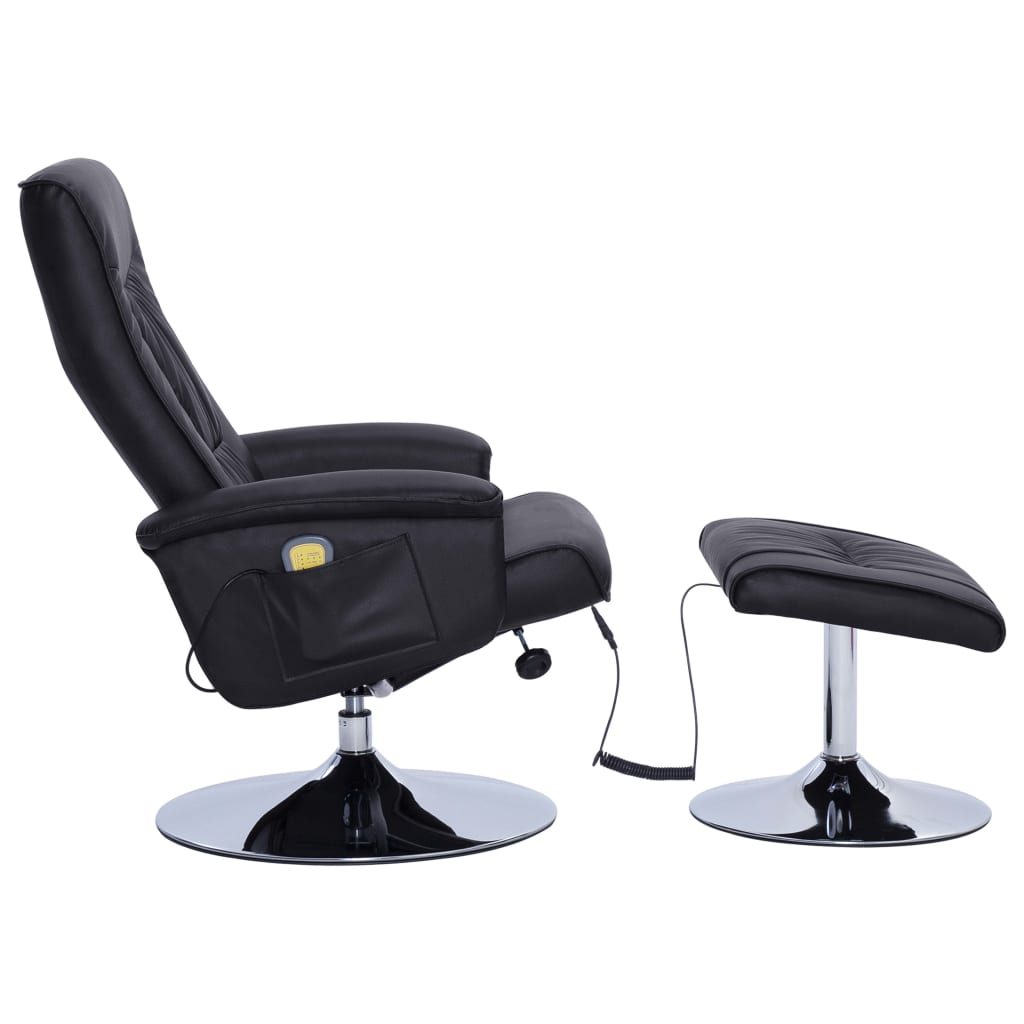 vidaXL Massage Recliner with Footstool Black Faux Leather