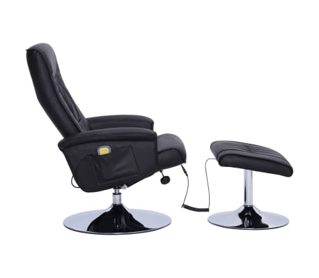 vidaXL Massage Recliner with Footstool Black Faux Leather