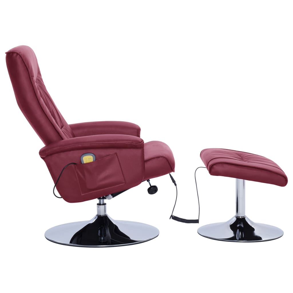 vidaXL Massasjestol med fotskammel vinrød kunstig skinn