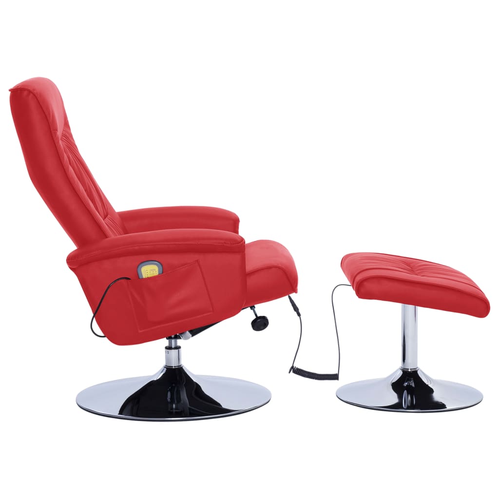 vidaXL Massasjestol med fotskammel rød kunstig skinn