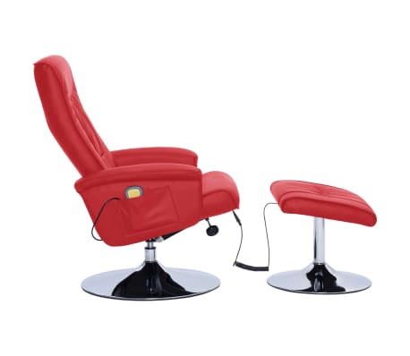 vidaXL Massage Recliner with Footstool Red Faux Leather