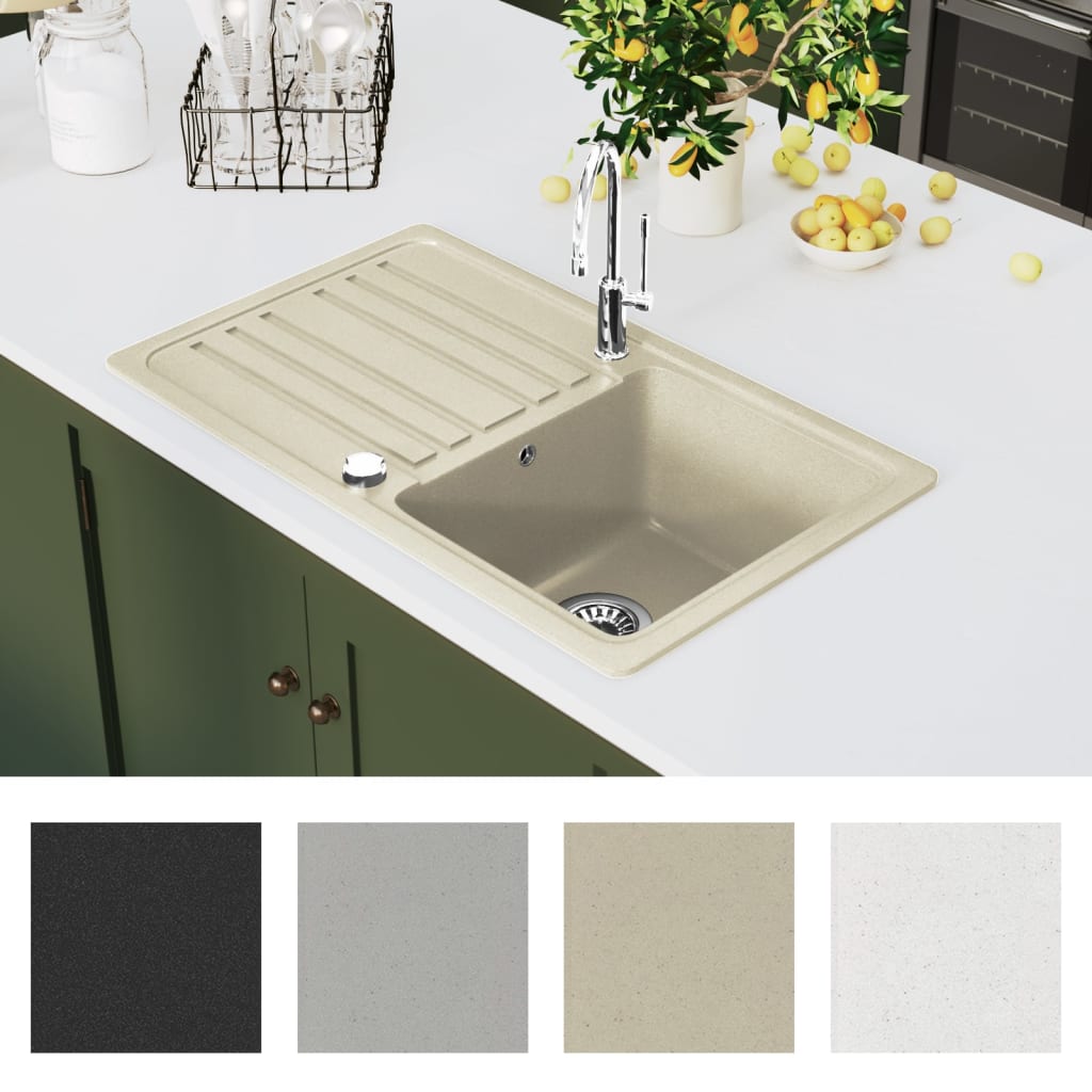vidaXL Gootsteen enkele bak graniet beige afbeelding