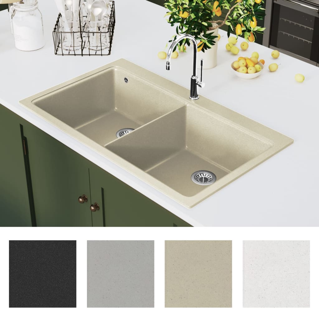 

vidaXL Gootsteen dubbele bakken graniet beige