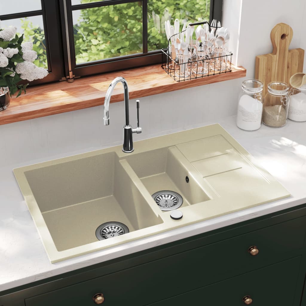 Granite Kitchen Sink Double Basin Kitchen Utility Sinks Multi Colours vidaXL