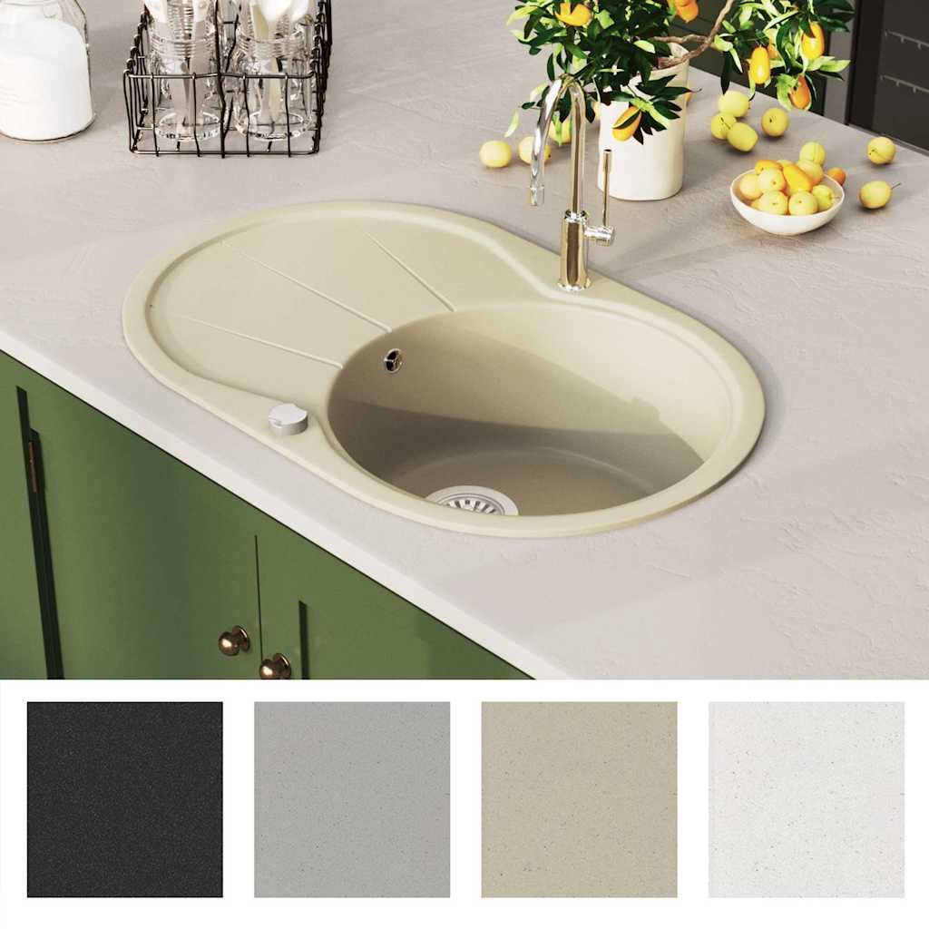 vidaXL Gootsteen enkele bak ovaal graniet beige afbeelding