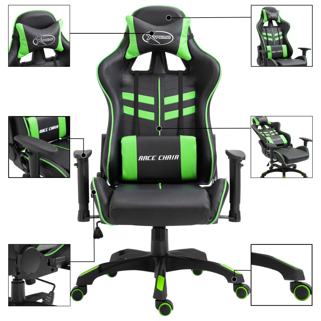vidaXL Cadeira de gaming couro artificial verde
