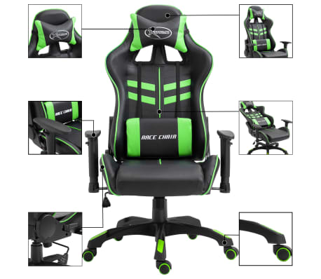 vidaXL Fotel dla gracza, zielony, sztuczna skóra