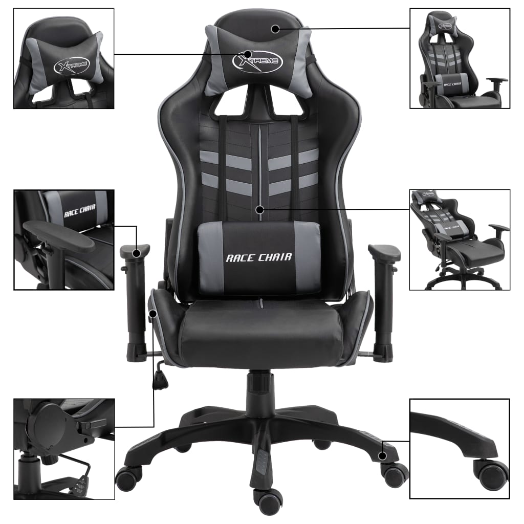 vidaXL szürke műbőr gamer szék
