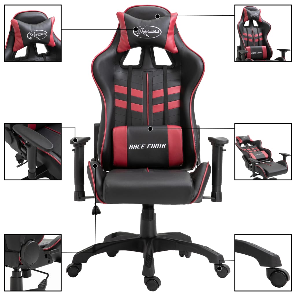 vidaXL Silla de gaming de cuero sintético color vino tinto