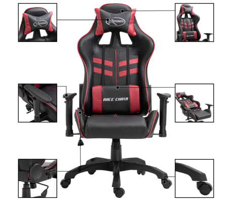 vidaXL Silla de gaming de cuero sintético color vino tinto