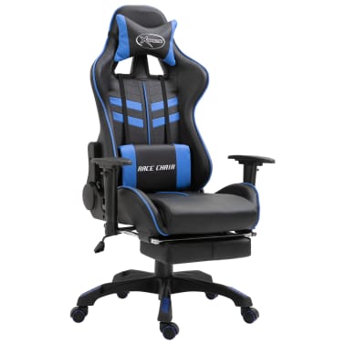 vidaXL Cadeira de gaming c/ apoio pés couro artificial azul[1/11]