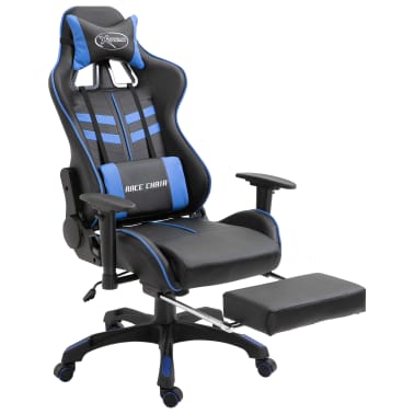 vidaXL Cadeira de gaming c/ apoio pés couro artificial azul[2/11]