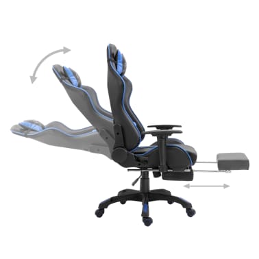 vidaXL Cadeira de gaming c/ apoio pés couro artificial azul[4/11]