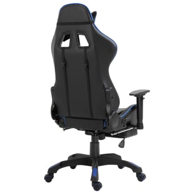 vidaXL Cadeira de gaming c/ apoio pés couro artificial azul[5/11]