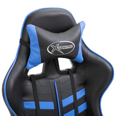 vidaXL Cadeira de gaming c/ apoio pés couro artificial azul[6/11]