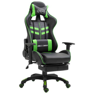 vidaXL Cadeira de gaming c/ apoio pés couro artificial verde[1/11]