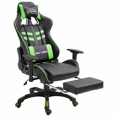 vidaXL Cadeira de gaming c/ apoio pés couro artificial verde[2/11]