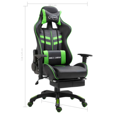 vidaXL Cadeira de gaming c/ apoio pés couro artificial verde[11/11]