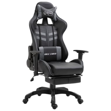 vidaXL Cadeira de gaming c/ apoio pés couro artificial cinzento[1/11]