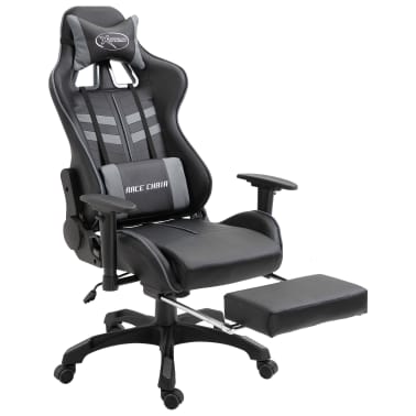 vidaXL Cadeira de gaming c/ apoio pés couro artificial cinzento[2/11]