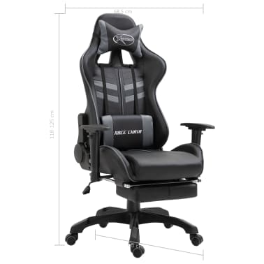 vidaXL Cadeira de gaming c/ apoio pés couro artificial cinzento[11/11]