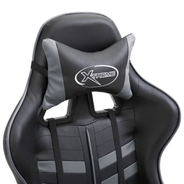 vidaXL Cadeira de gaming c/ apoio pés couro artificial cinzento[6/11]