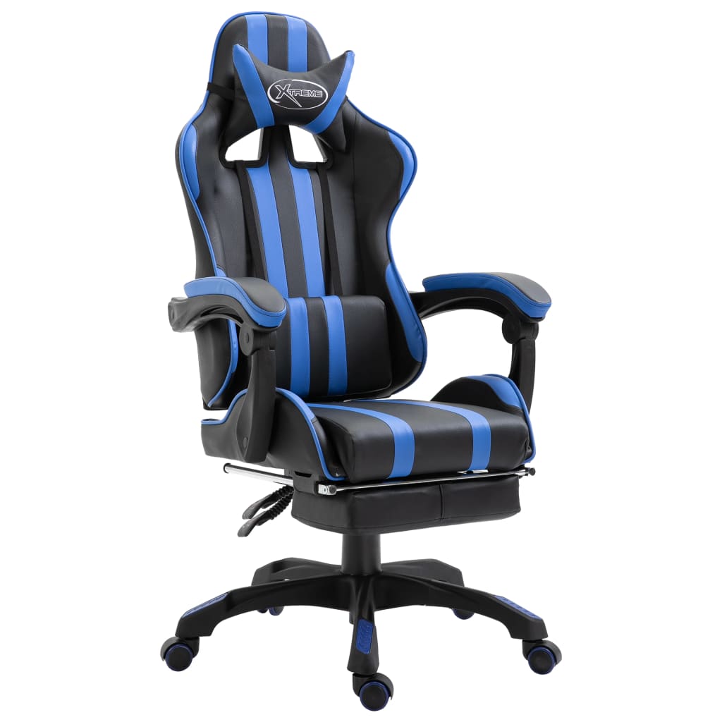 Petrashop  Herní židle s podnožkou modrá umělá kůže