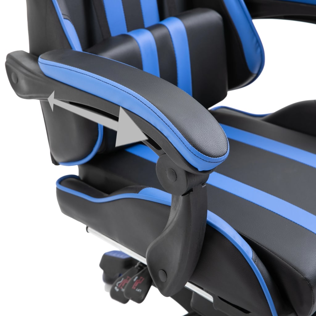 Kék műbőr gamer szék lábtartóval 