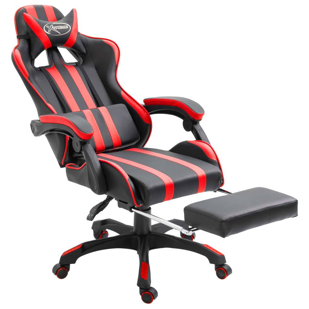 Herní židle s podnožkou červená umělá kůže