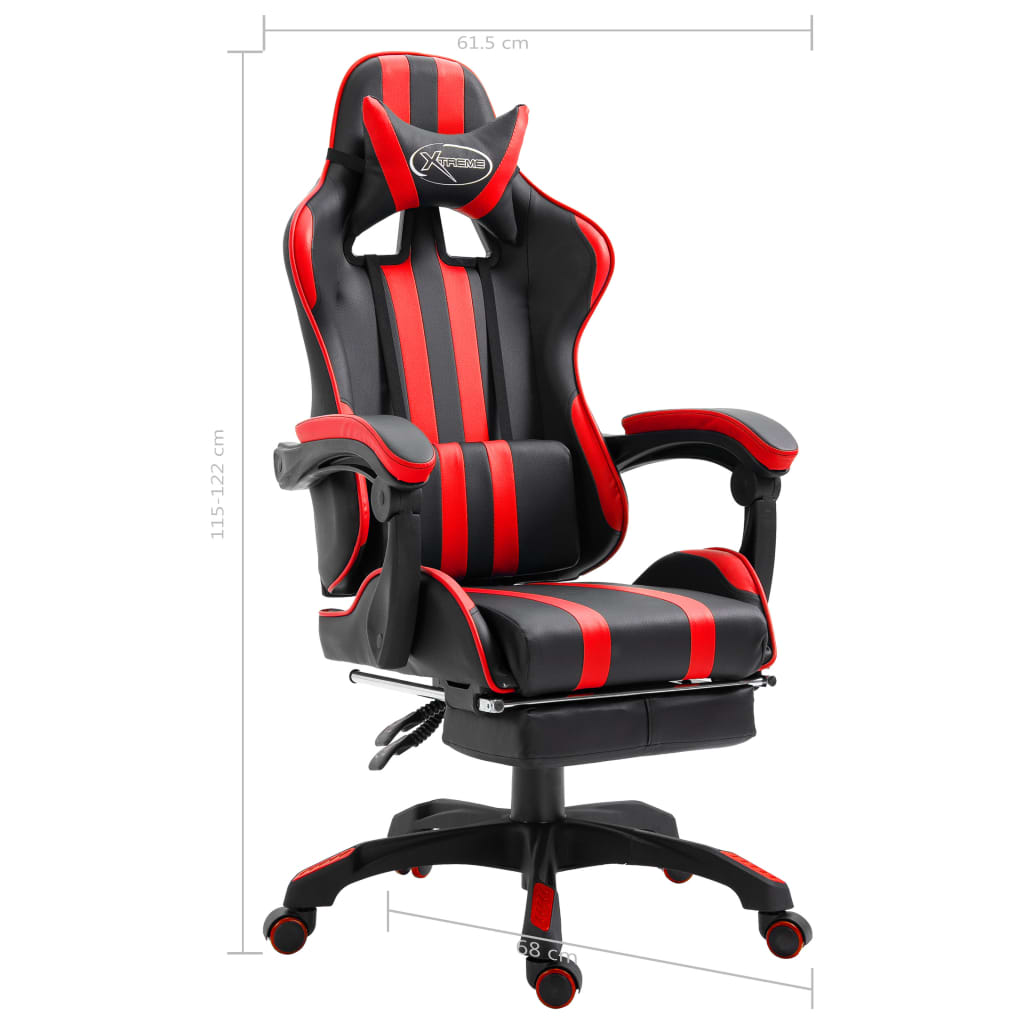 Piros műbőr gamer szék lábtartóval 