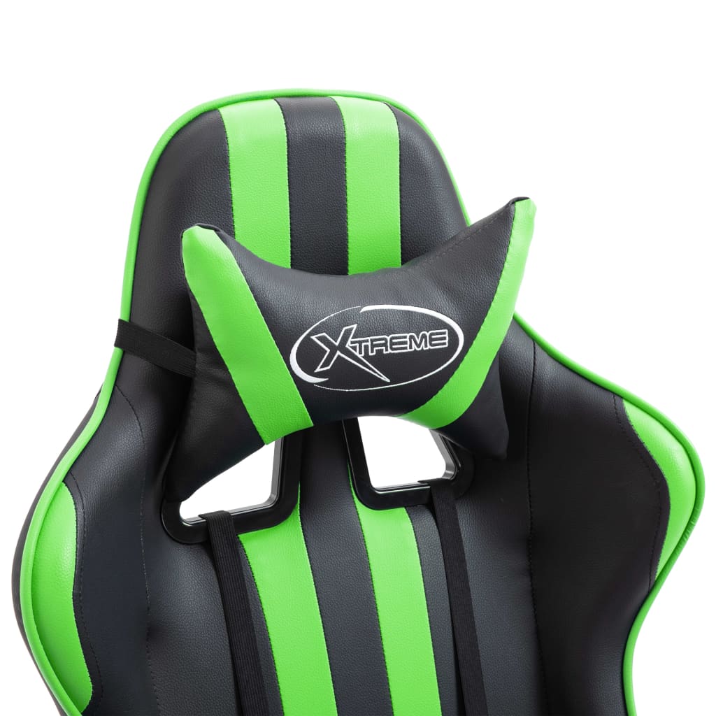 Zöld műbőr gamer szék lábtartóval 