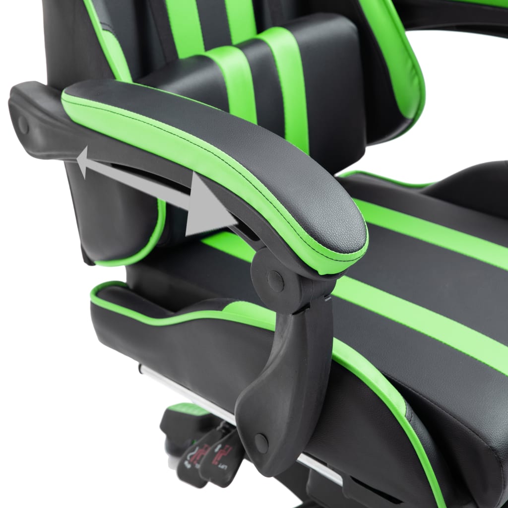 Zöld műbőr gamer szék lábtartóval 