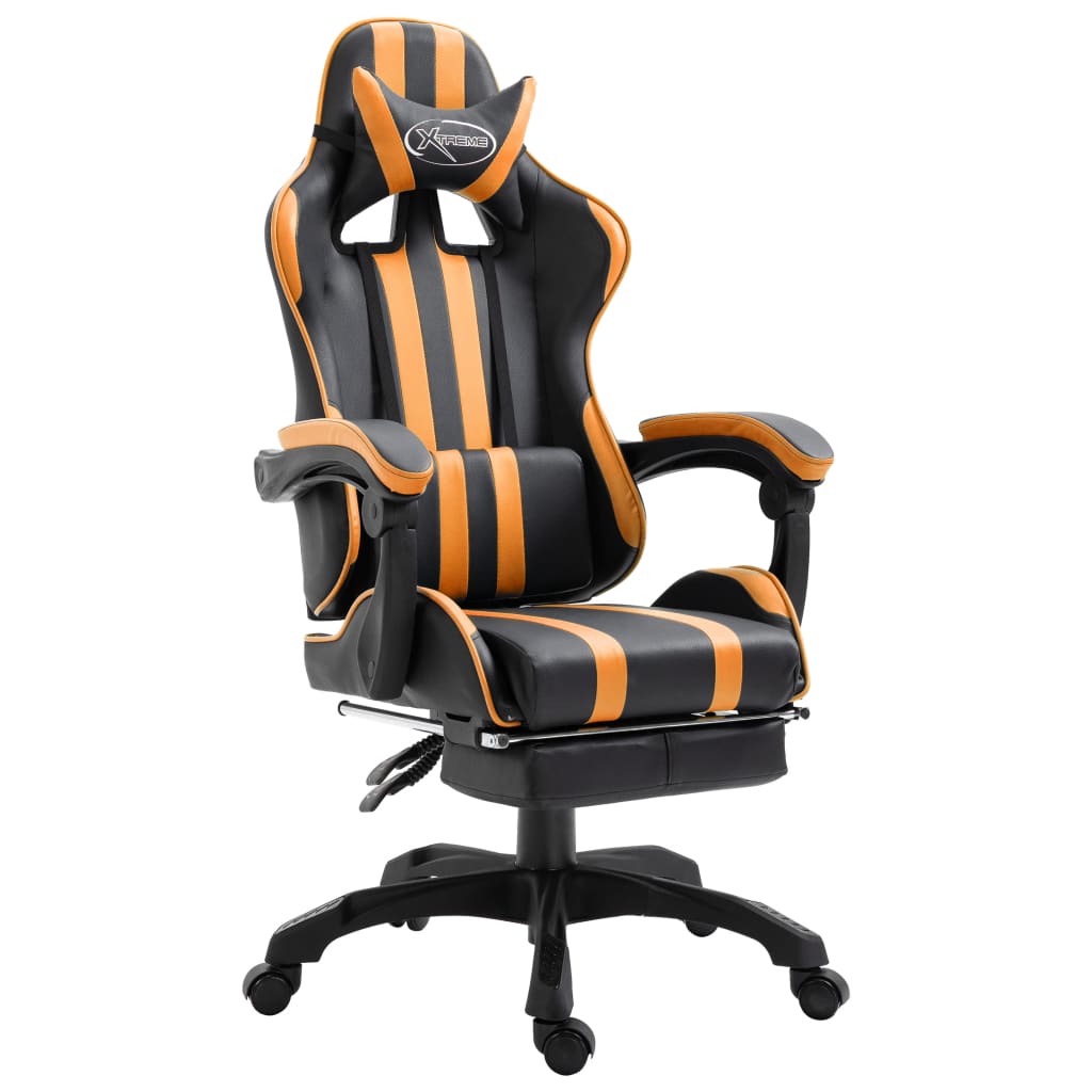 Narancssárga műbőr gamer szék lábtartóval 