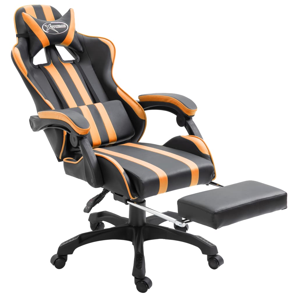 vidaXL Геймърски стол с подложка за крака, оранжево, изкуствена кожа