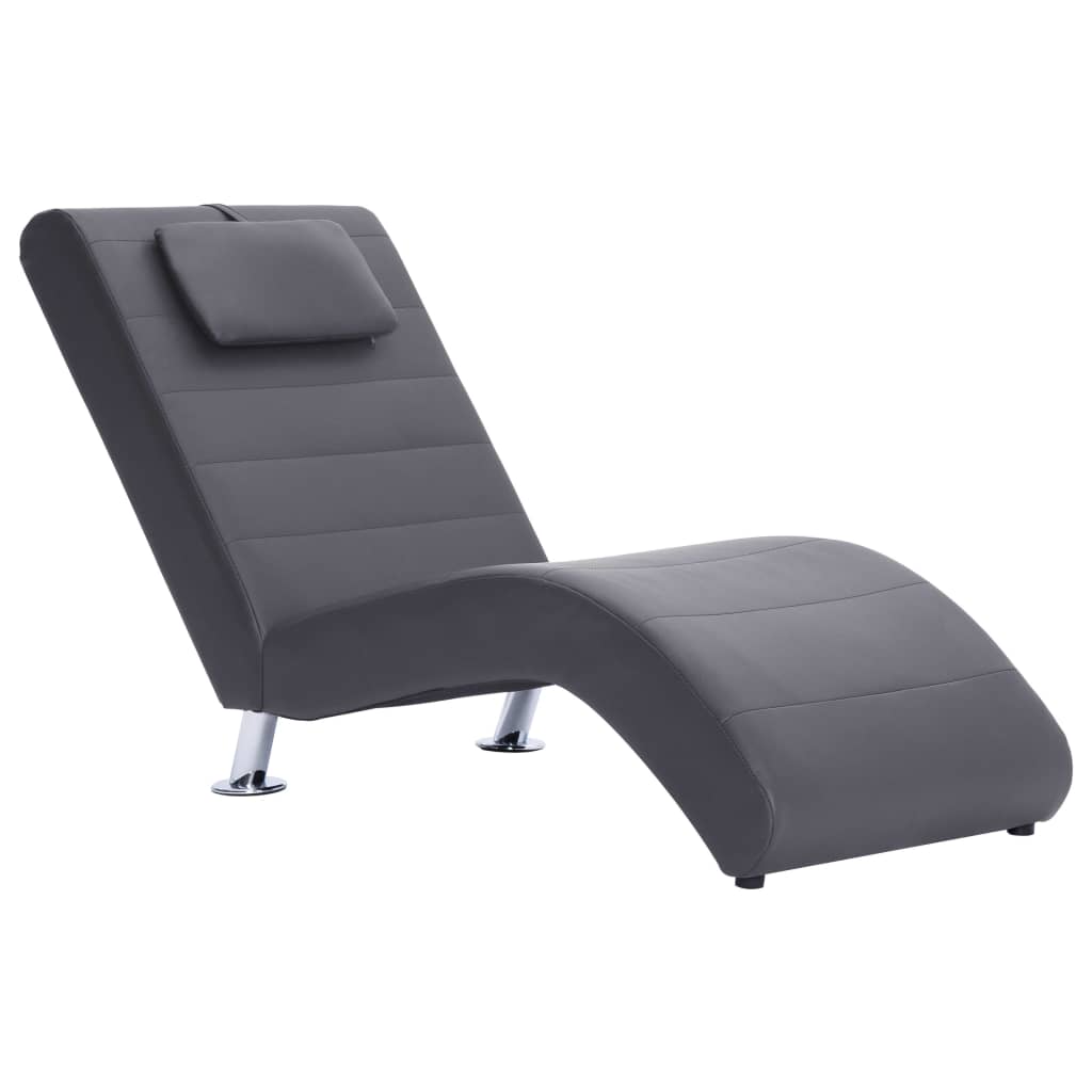 vidaXL Chaiselongue mit Kissen Grau Kunstleder