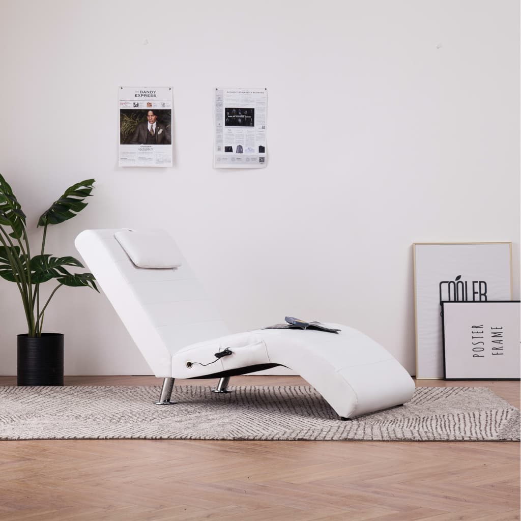 vidaXL Chaise longue de massage avec oreiller Blanc Similicuir 
